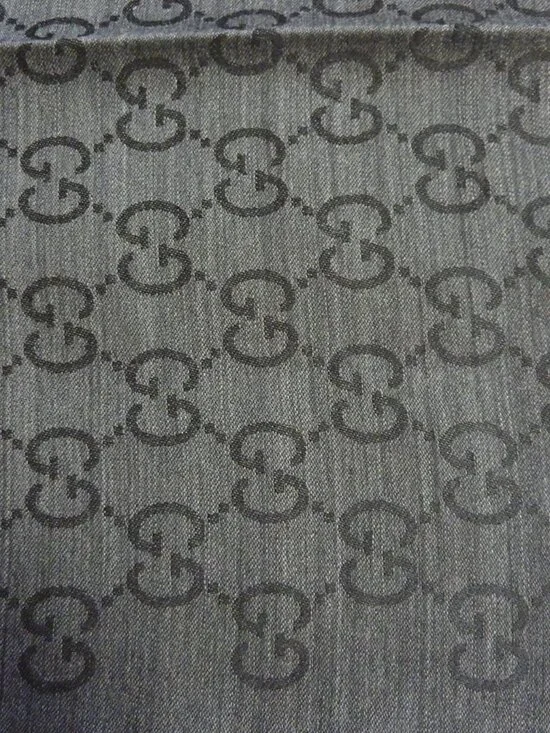 Gucci Logo Small Jacquard Wool & Silk-Blend Scarf in Gray - Picture 4 of 5